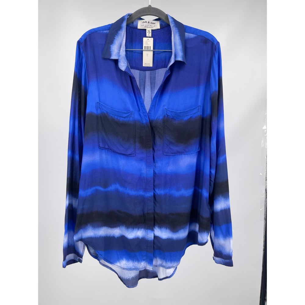 Cloth & Stone Button Down Shirt Womens L Blue Ombre Tie Dye Boho Anthropologie